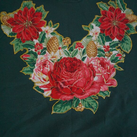Vintage Sunbelt Green Poinsettia Pinecone Holiday Floral Sweatshirt Christmas XL - Picture 7 of 9